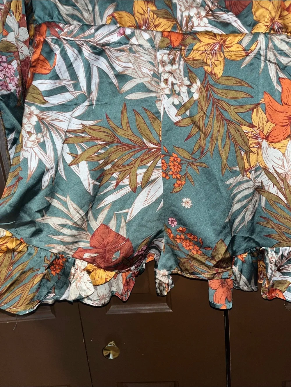 Boohoo Teal Tropical Leaf Print Romper - Picture 3 of 5